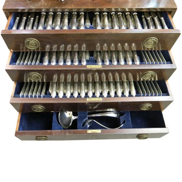 Deco, Sterling Silver Flatware Set In Fitted Cabinet. 183 Pieces